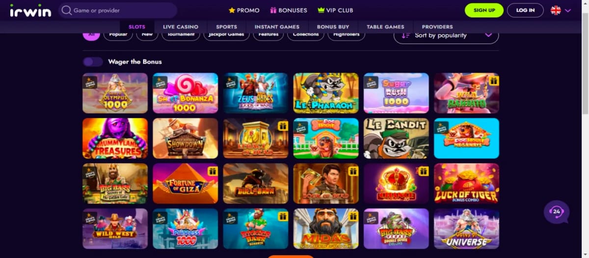 Irwin Casino: Alle Spiele im Überblick