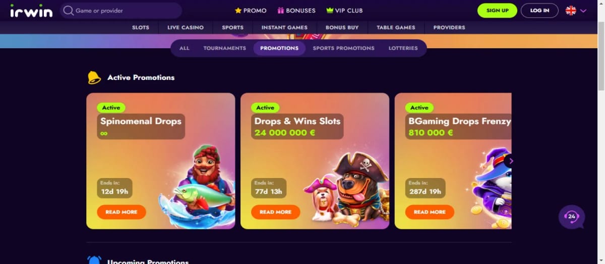 Irwin Casino aktuelle Aktionen