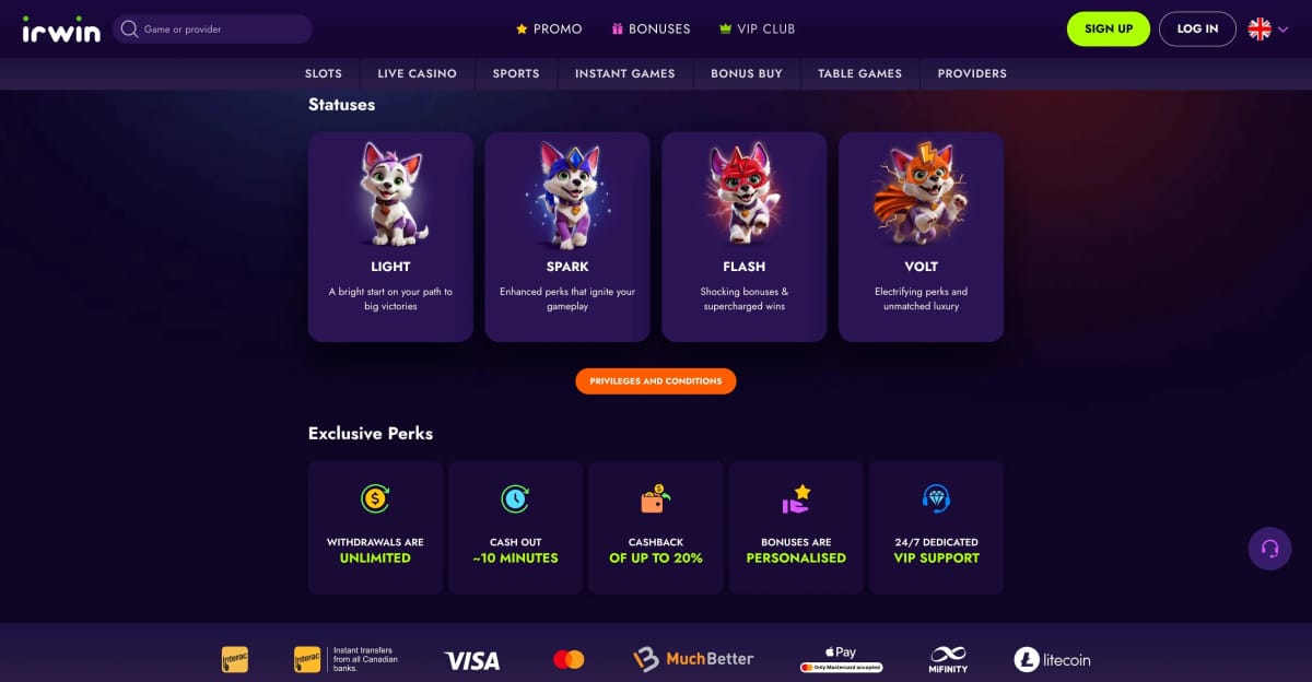 Exklusiver VIP-Club des Irwin Casinos