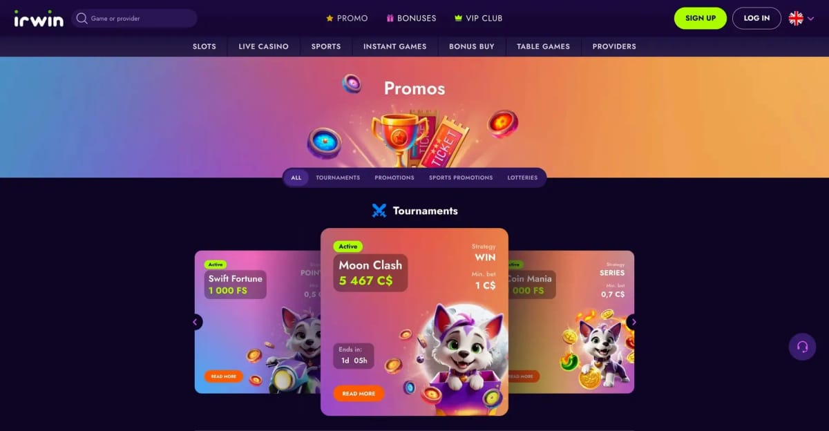 Irwin Casino Boni und Aktionen