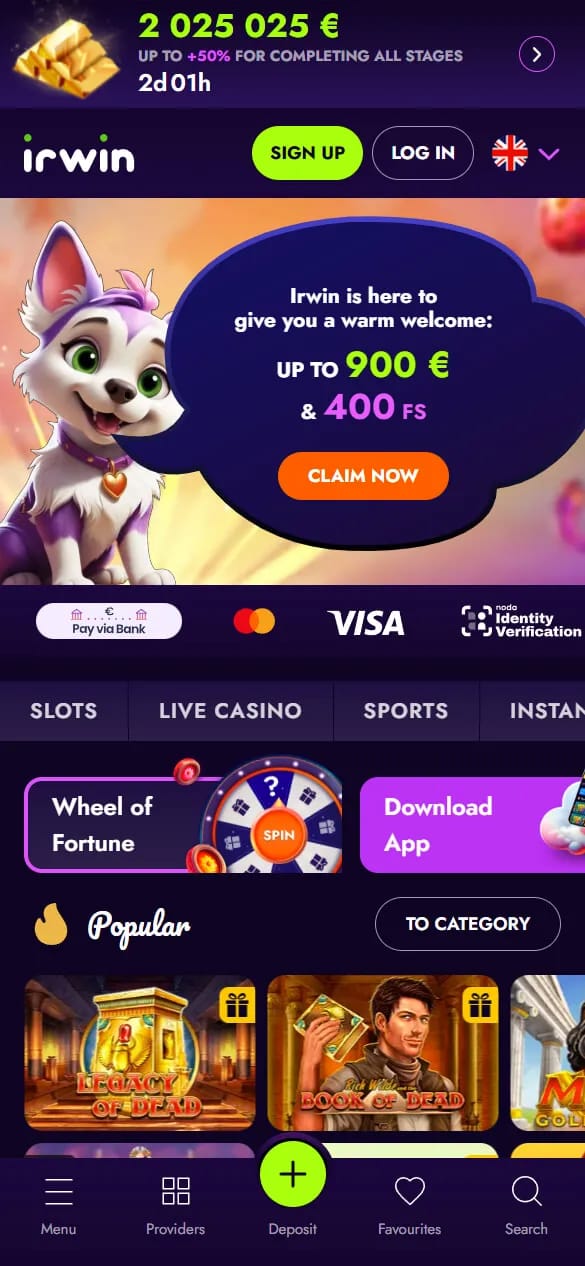 Irwin Casino mobile Registrierung Schritt 3